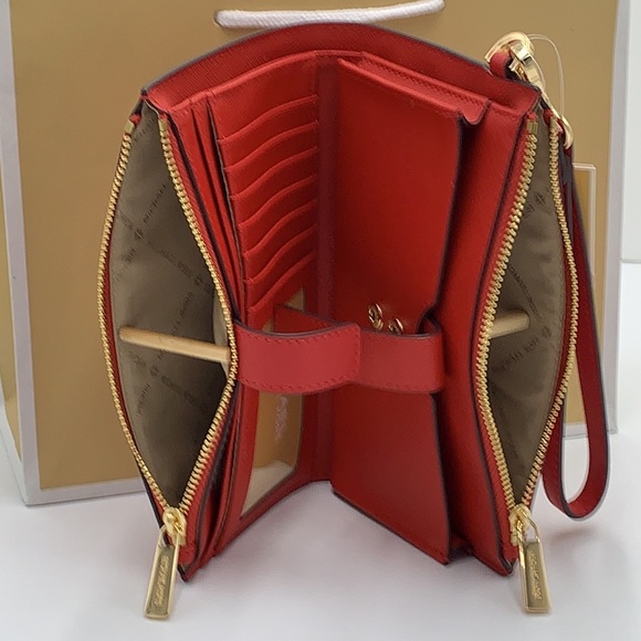 Michael Kors Large Top Zip Satchel Leather & Double Zip Wristlet Leather Flame - Picture 8 of 16